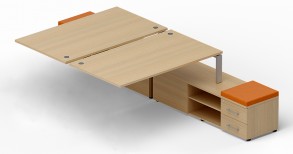 Приставной стол «Bench» на опорной тумбе (2 ящика+ниша) с 4 пластиковыми заглушками Lavoro LVRU15.1616-1