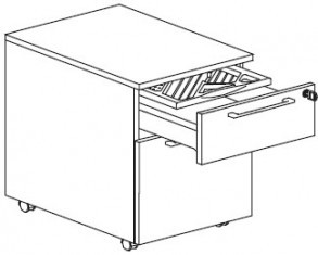 Подкатная тумба на колесиках: 2 метал. ящика (один ящик-картотека) с лотком для канц. принадлежностей Attiva PR33SPC