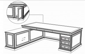 Стол кабинетный с низкой приставкой, левый. Кожа Падова / Padova 5112IPC+R