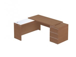 Стол с опорной тумбой 3 ящика и приставным элементом без отступа, стекло (Без лицевой панели) Kara 3636063
