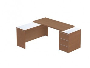 Стол с опорной тумбой 3 ящика и приставным элементом без отступа, стекло (Без лицевой панели) Kara 3636106