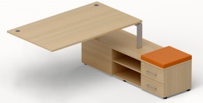 Приставной стол на опорной правой тумбе (2 ящика+ниша) с 2 пластиковыми заглушками Lavoro LVRU15.1608-1-R