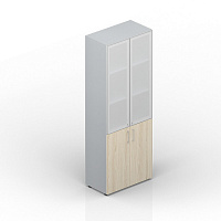 Шкаф  (2 двери+2 матовые стеклянные двери в раме, 4 полки, ручки - алюминий) Virtus OMHS834L